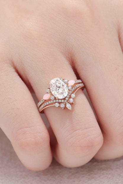 Unique Oval Cut Moissanite Seven  Stones Gemstone Ring 2pcs