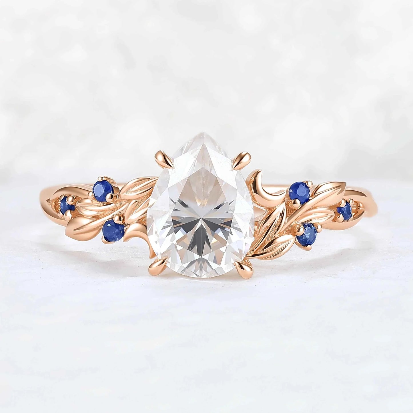 Unique Pear Cut Moissanite Moon Style Gemstone Ring