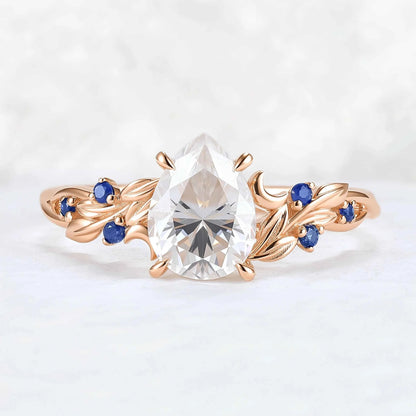 Unique Pear Cut Moissanite Moon Style Gemstone Ring