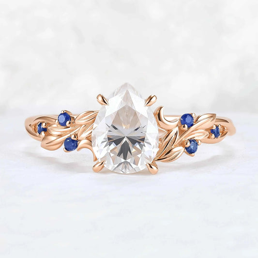 Unique Pear Cut Moissanite Moon Style Gemstone Ring