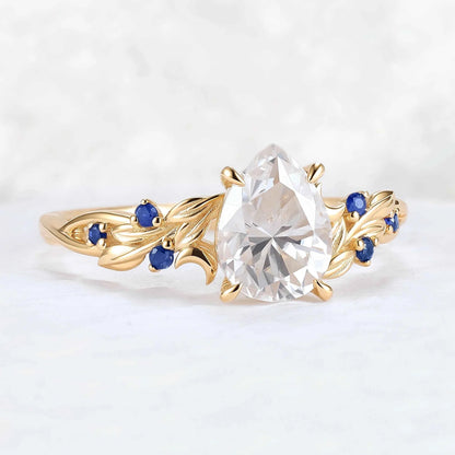 Unique Pear Cut Moissanite Moon Style Gemstone Ring
