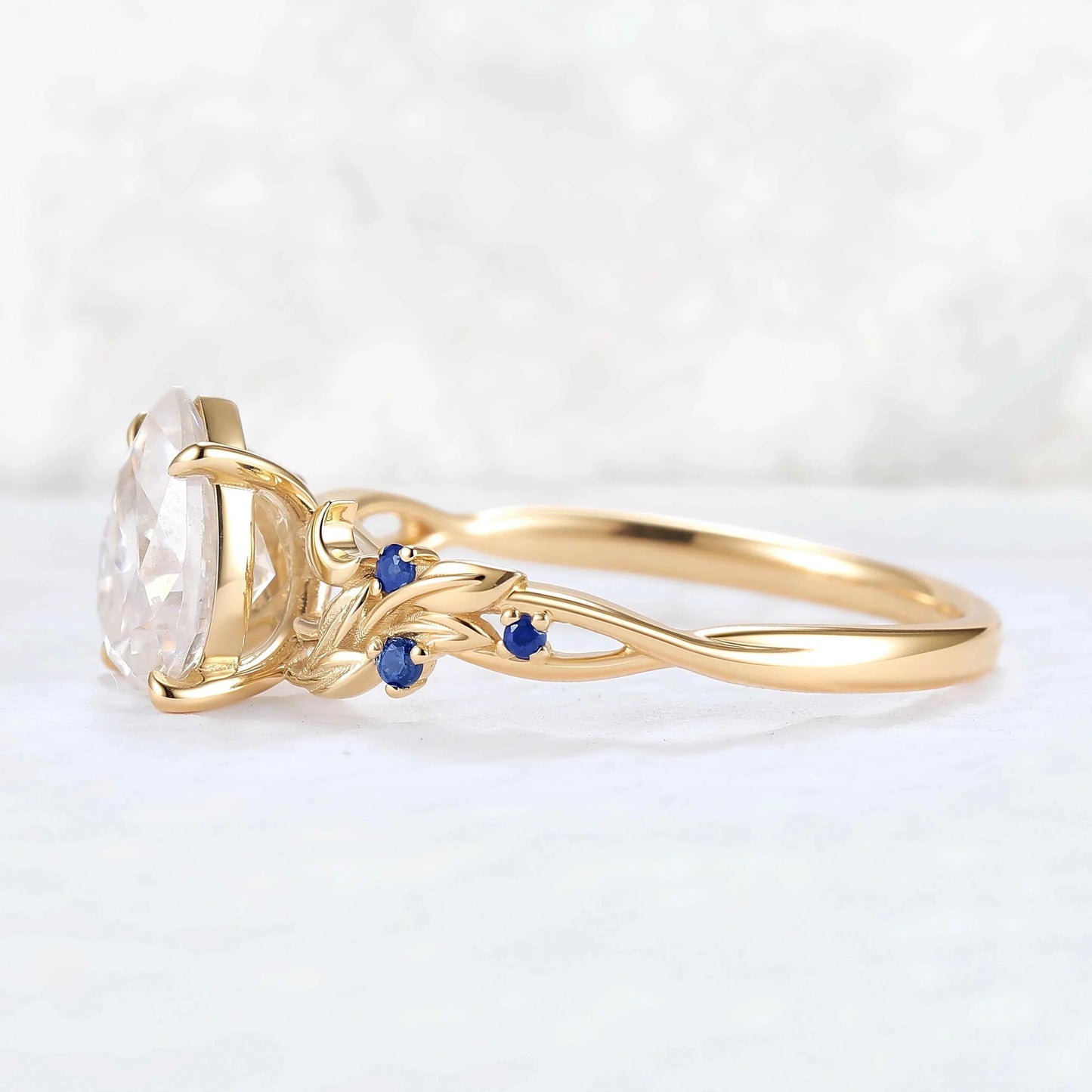 Unique Pear Cut Moissanite Moon Style Gemstone Ring