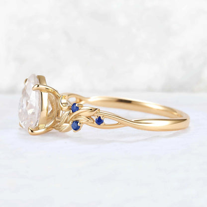 Unique Pear Cut Moissanite Moon Style Gemstone Ring