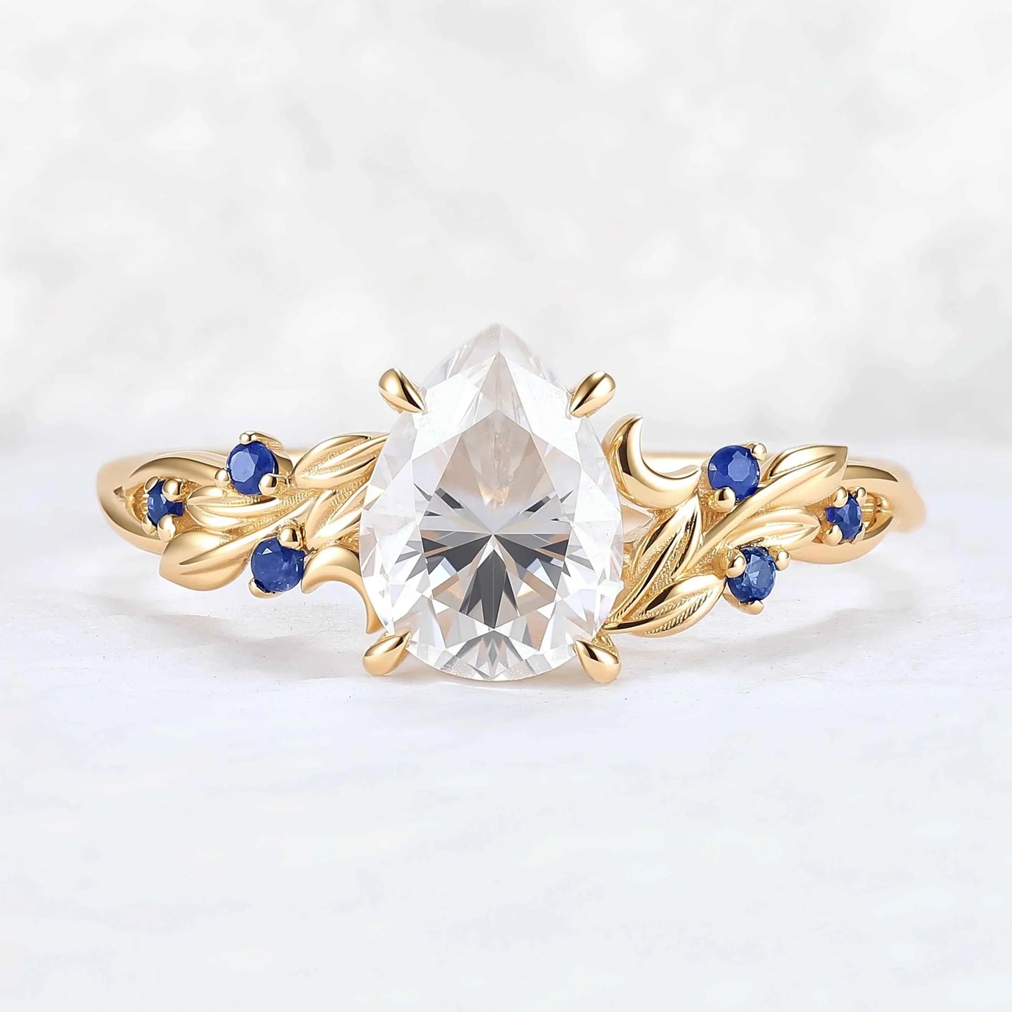 Unique Pear Cut Moissanite Moon Style Gemstone Ring