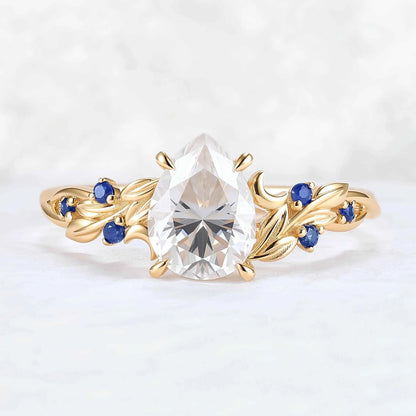 Unique Pear Cut Moissanite Moon Style Gemstone Ring