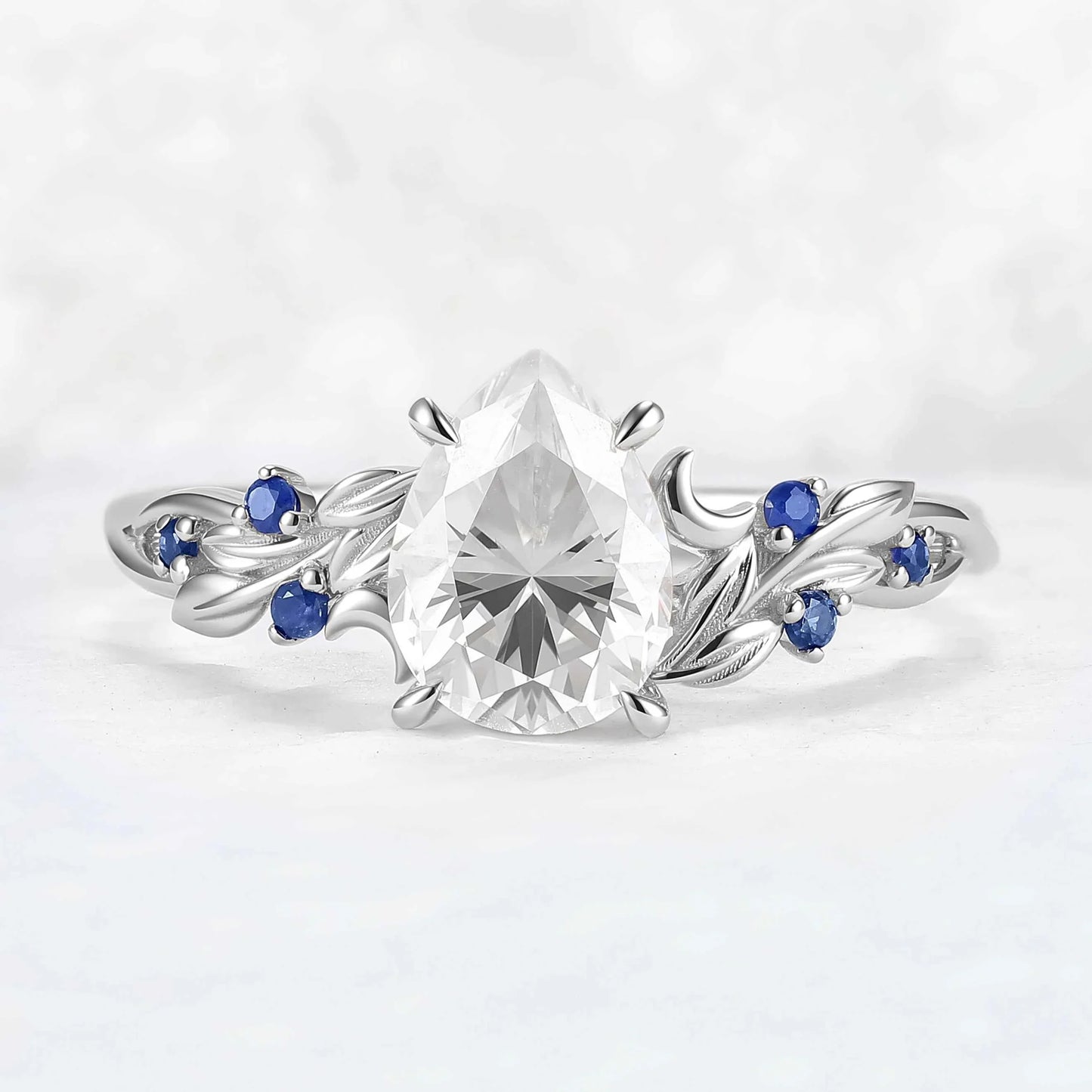Unique Pear Cut Moissanite Moon Style Gemstone Ring