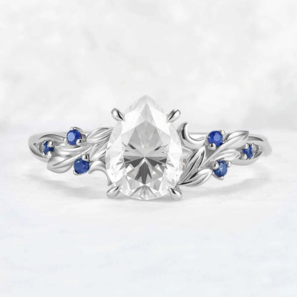 Unique Pear Cut Moissanite Moon Style Gemstone Ring