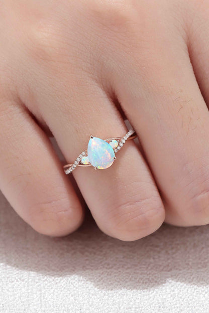 Unique Pear Cut Opal Twisted Gemstone Ring