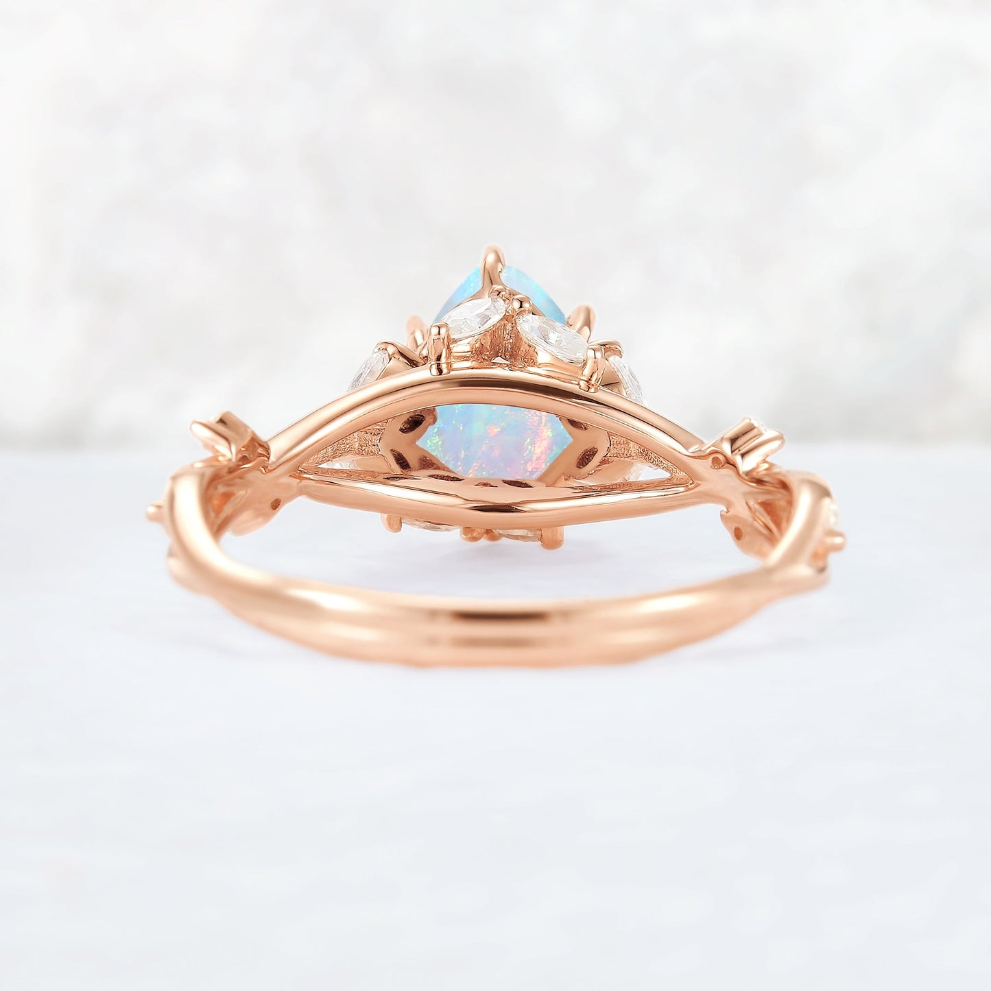 Unique Pear Cut Opal and Moissanite Vine Ring