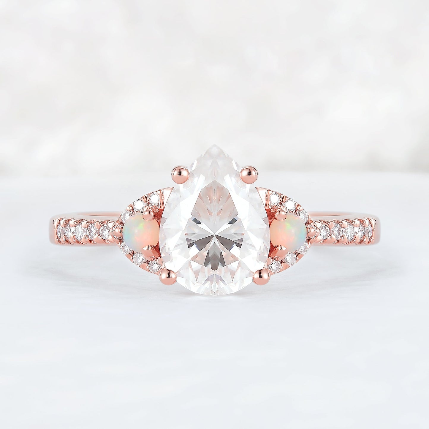 Unique Pear Shaped Moissanite Half Enternity Gemstone Ring