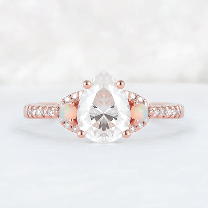 Unique Pear Shaped Moissanite Half Enternity Gemstone Ring
