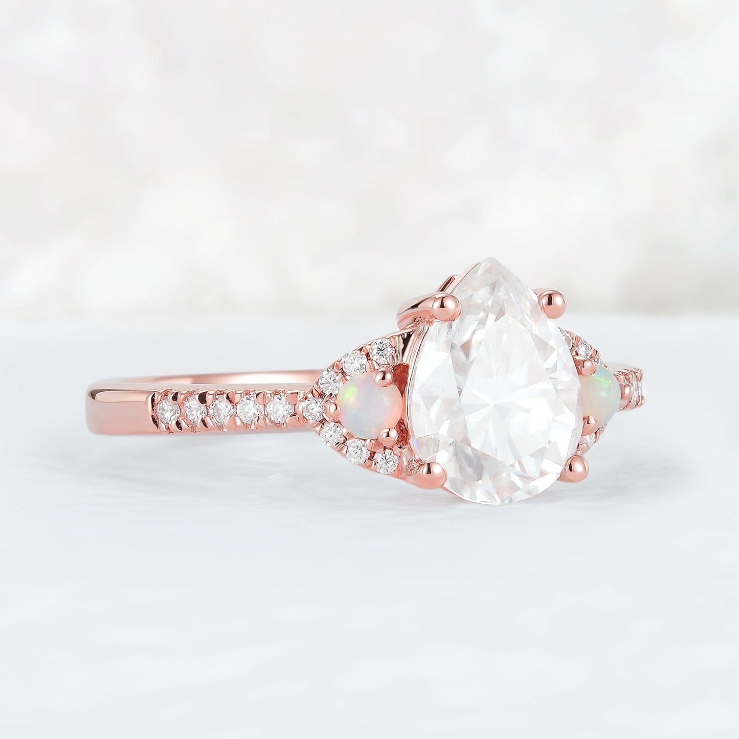 Unique Pear Shaped Moissanite Half Enternity Gemstone Ring