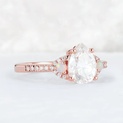 Unique Pear Shaped Moissanite Half Enternity Gemstone Ring