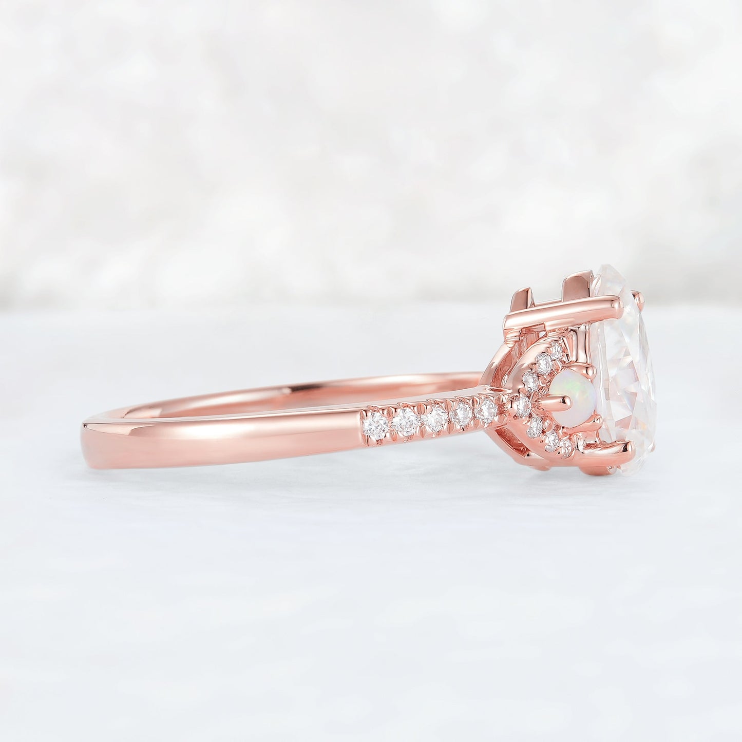 Unique Pear Shaped Moissanite Half Enternity Gemstone Ring