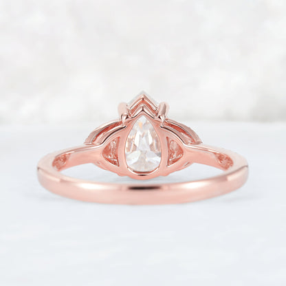 Unique Pear Shaped Moissanite Half Enternity Gemstone Ring