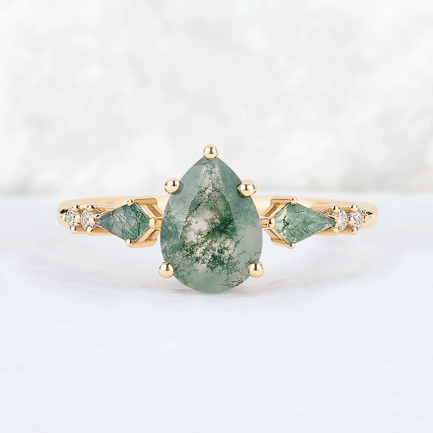 Unique Pear Shaped Moss Agate Cluster Gemstone Ring