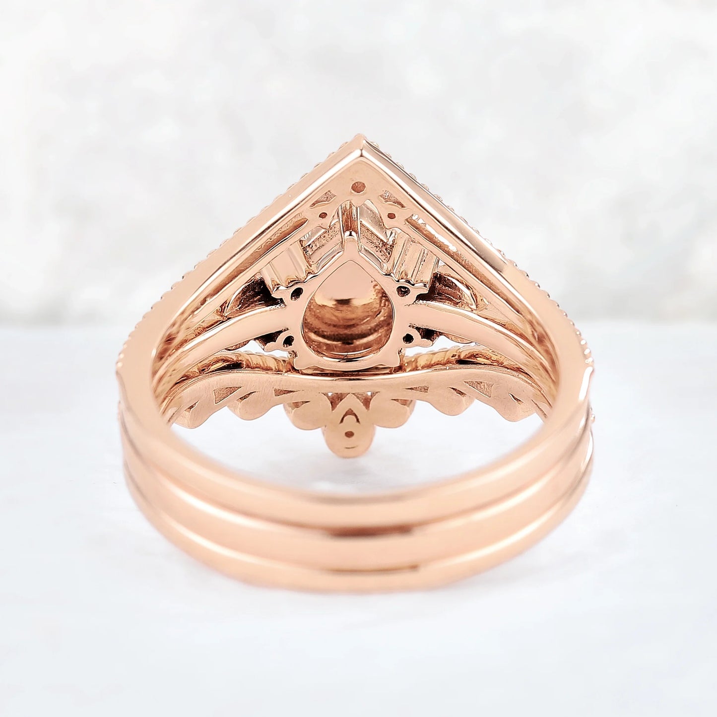Unique Pear Shaped Natural Opal Vine Ring Set 3pcs