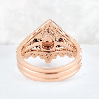 Unique Pear Shaped Natural Opal Vine Ring Set 3pcs