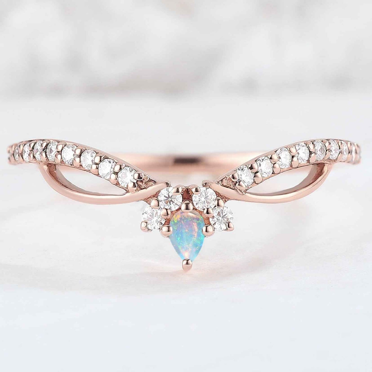 Unique Pear Shaped Opal Silver Handmade Stacking Ring