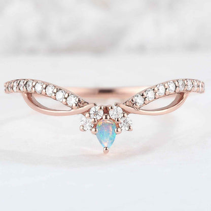 Unique Pear Shaped Opal Silver Handmade Stacking Ring