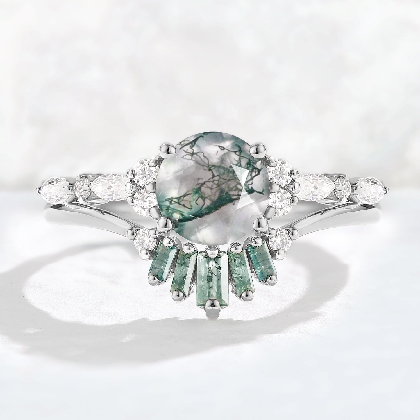 Unique Round Cut Moss Agate Captivating Ring Set 2pcs