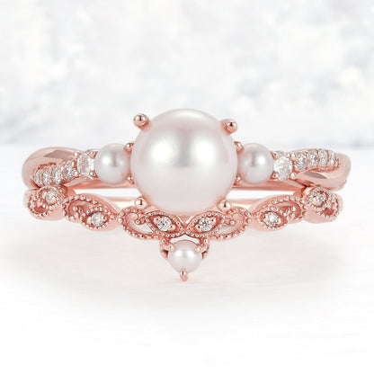 Unique Round Pearl Twisted Ring Set 2pcs