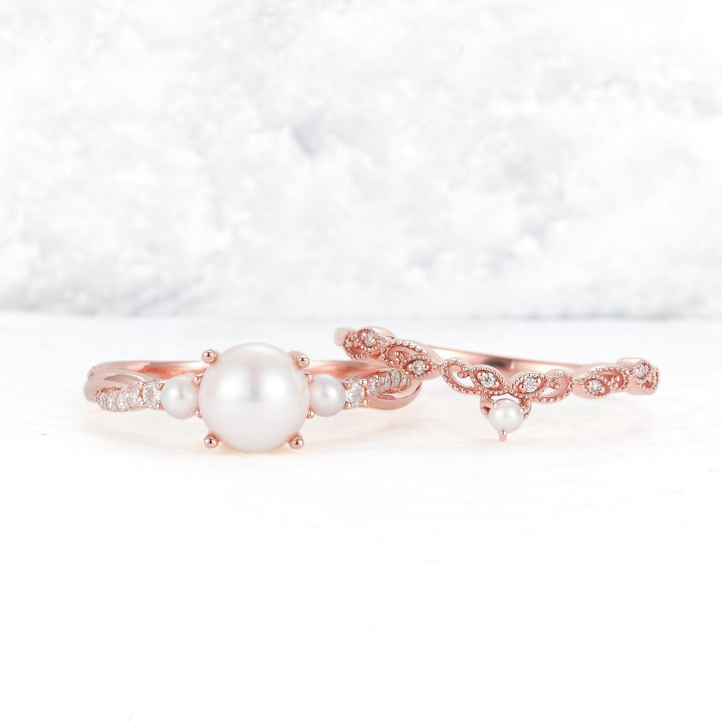 Unique Round Pearl Twisted Ring Set 2pcs