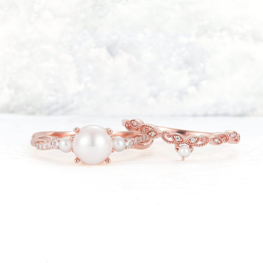 Unique Round Pearl Twisted Ring Set 2pcs