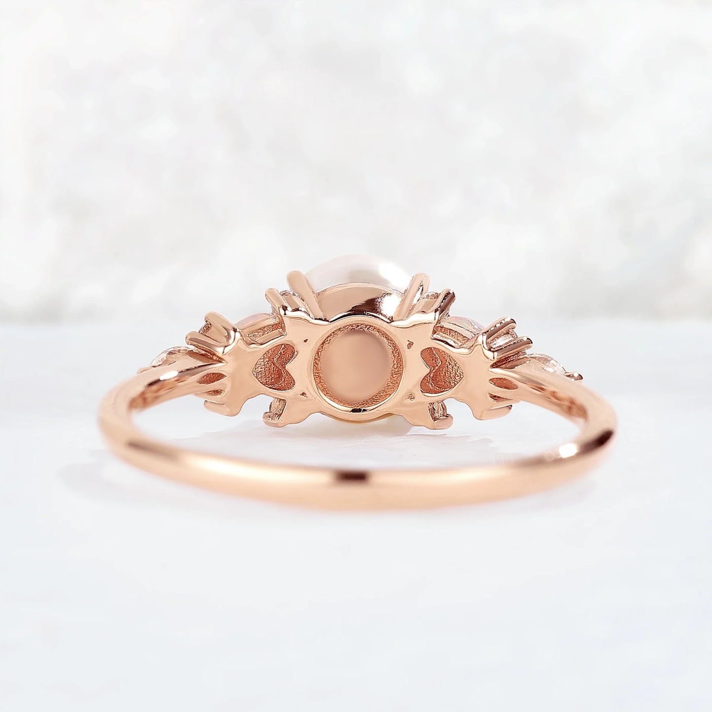 Unique Round Pearl and Opal Decor Gemstone Ring