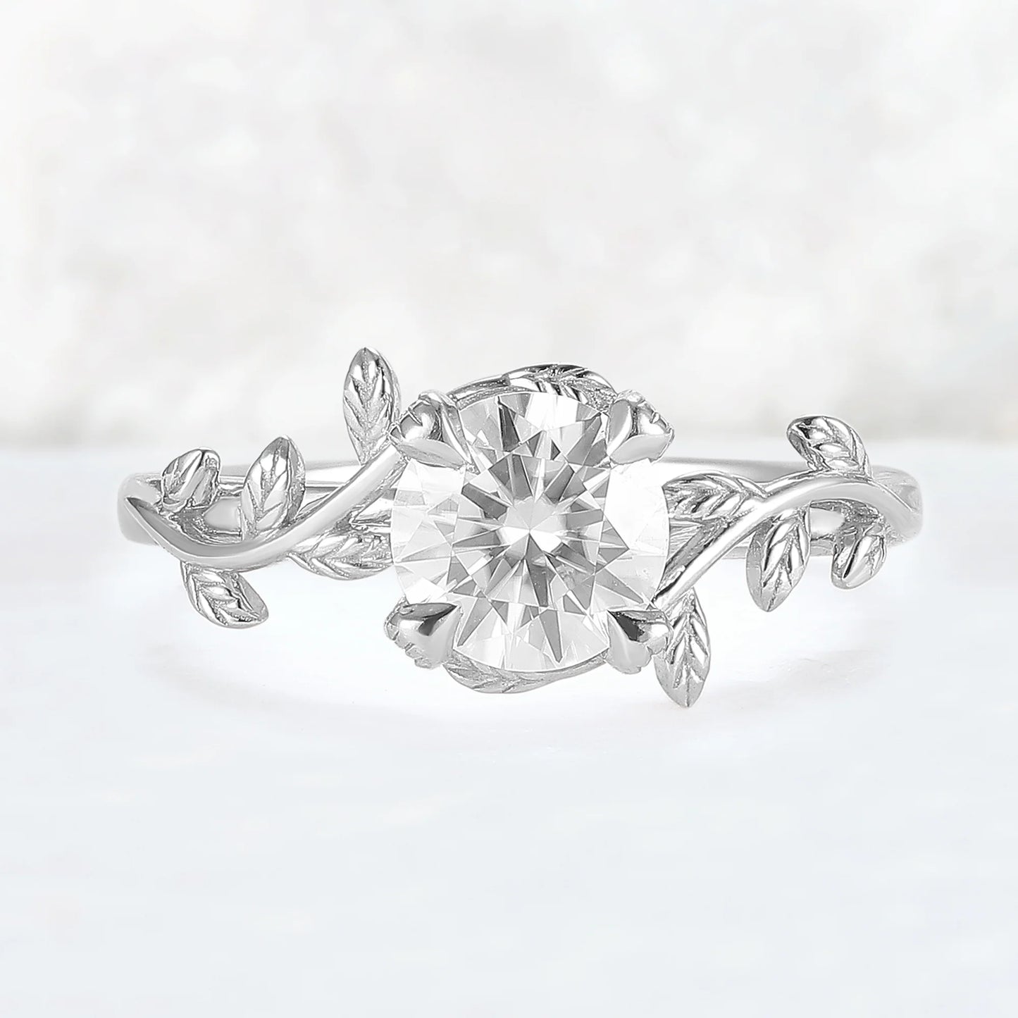 Unique Round Shaped Moissanite Leaf Ring