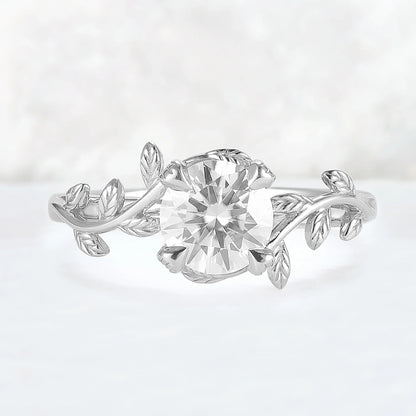 Unique Round Shaped Moissanite Leaf Ring