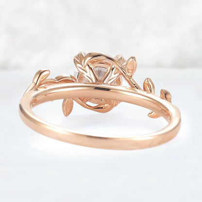 Unique Round Shaped Moissanite Leaf Ring