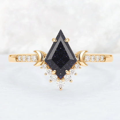Unique kite Cut Blue Sandstone Moon Gemstone Ring