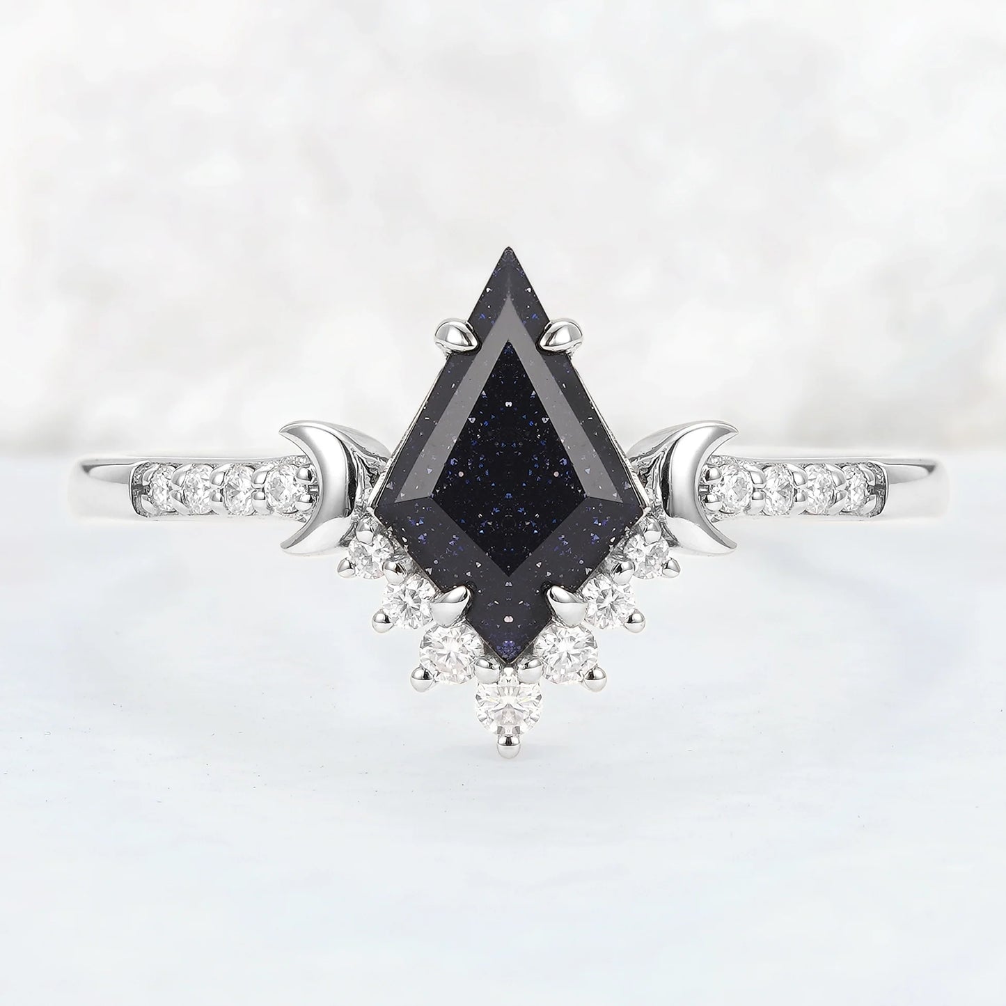 Unique kite Cut Blue Sandstone Moon Gemstone Ring