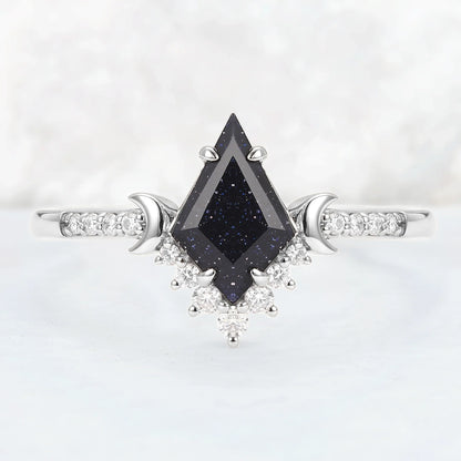 Unique kite Cut Blue Sandstone Moon Gemstone Ring