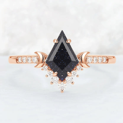 Unique kite Cut Blue Sandstone Moon Gemstone Ring