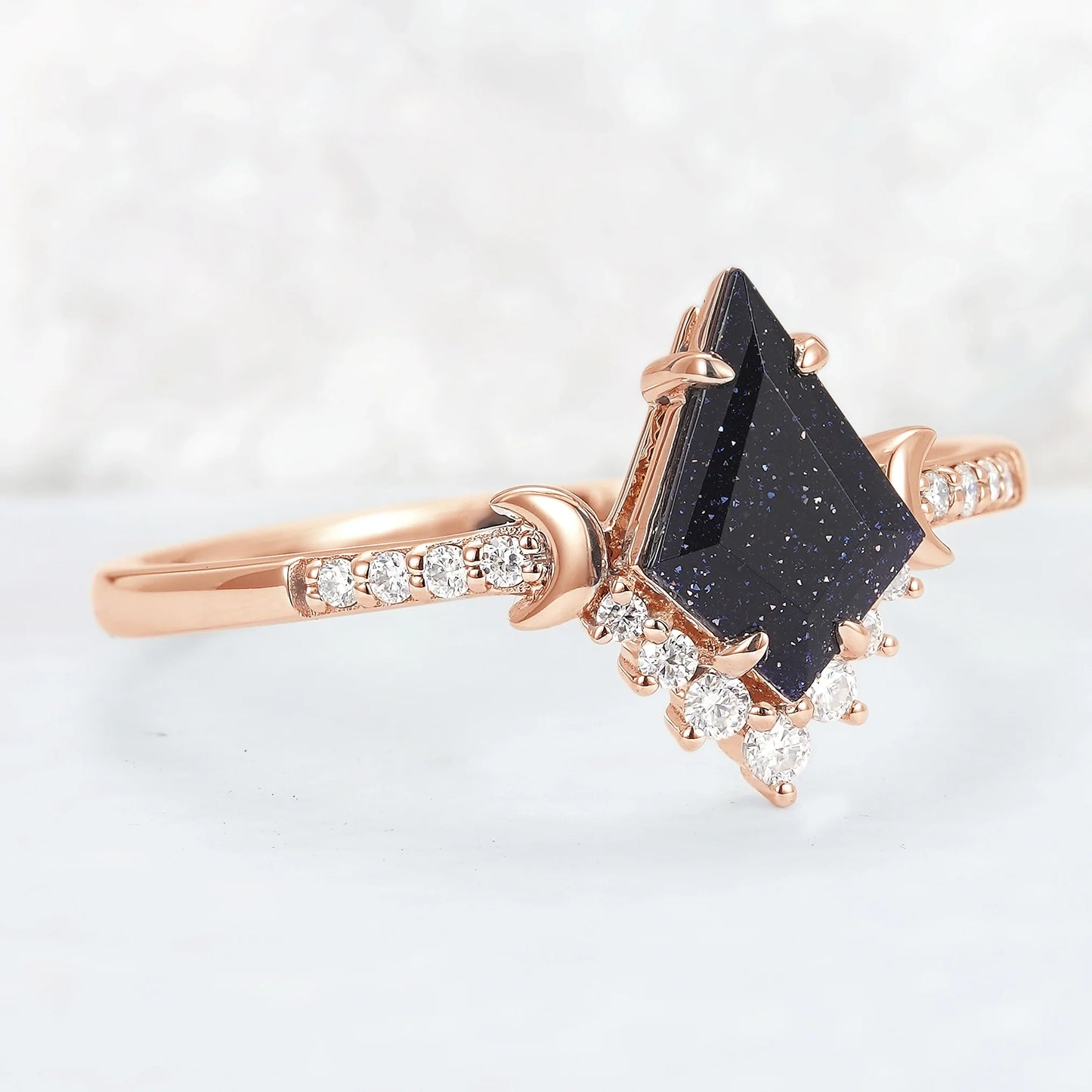 Unique kite Cut Blue Sandstone Moon Gemstone Ring