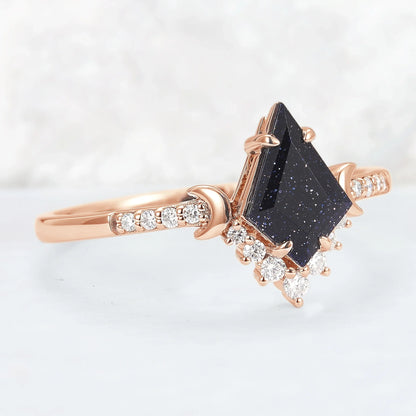 Unique kite Cut Blue Sandstone Moon Gemstone Ring