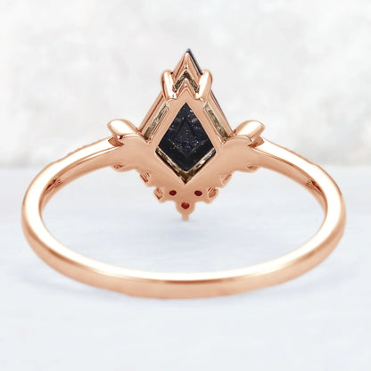 Unique kite Cut Blue Sandstone Moon Gemstone Ring