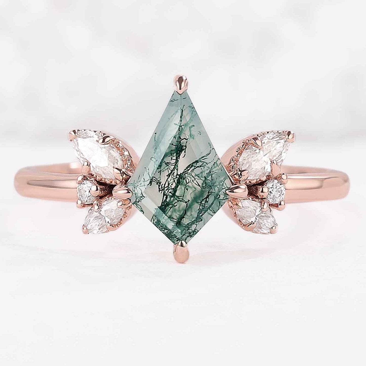 Unique kite Cut Moss Agate Art Decor Gemstone Ring