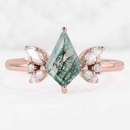 Unique kite Cut Moss Agate Art Decor Gemstone Ring