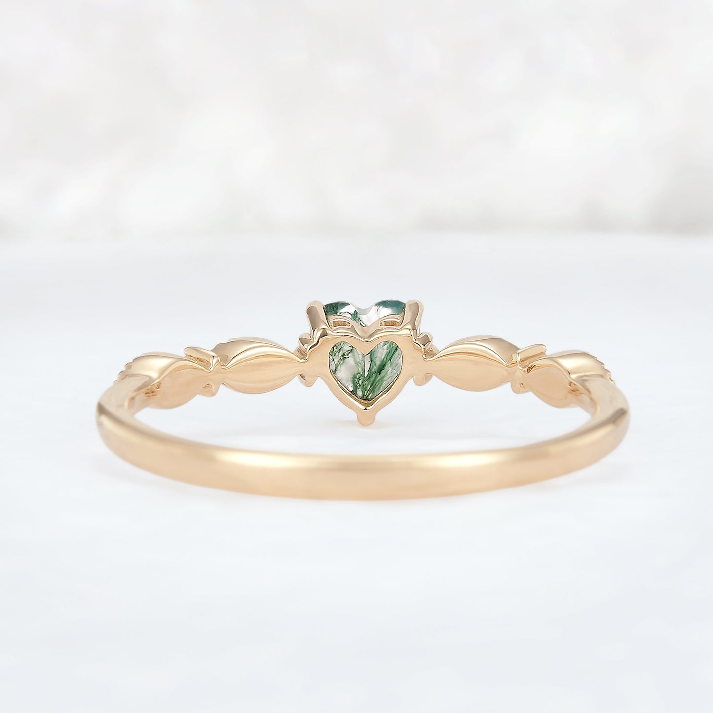 Vintage Heart Shaped Cut Moss Agate and Moissanite Gemstone Ring