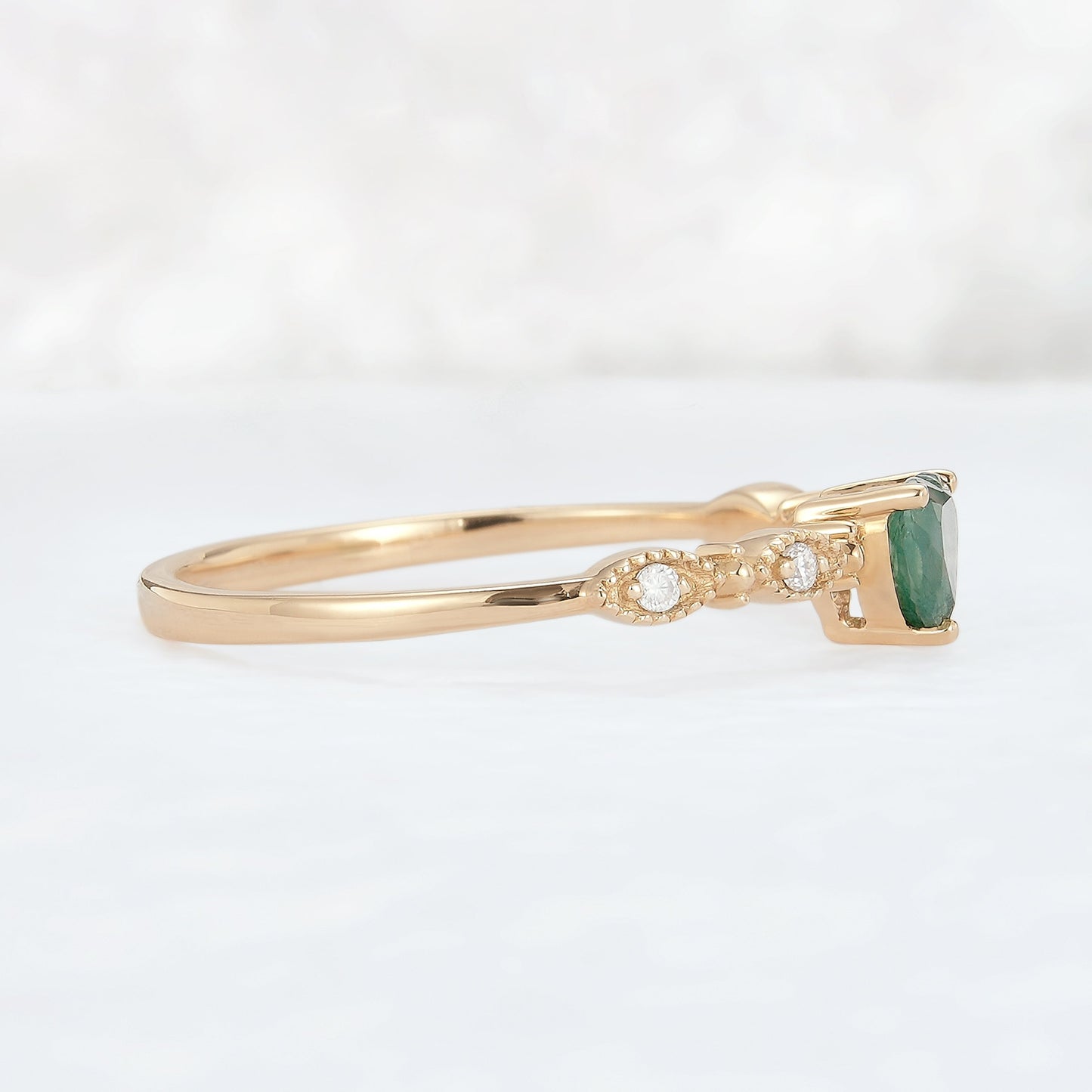 Vintage Heart Shaped Cut Moss Agate and Moissanite Gemstone Ring