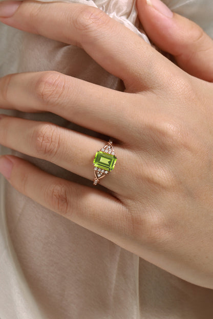 Emerald Cut Peridot Engagement Ring