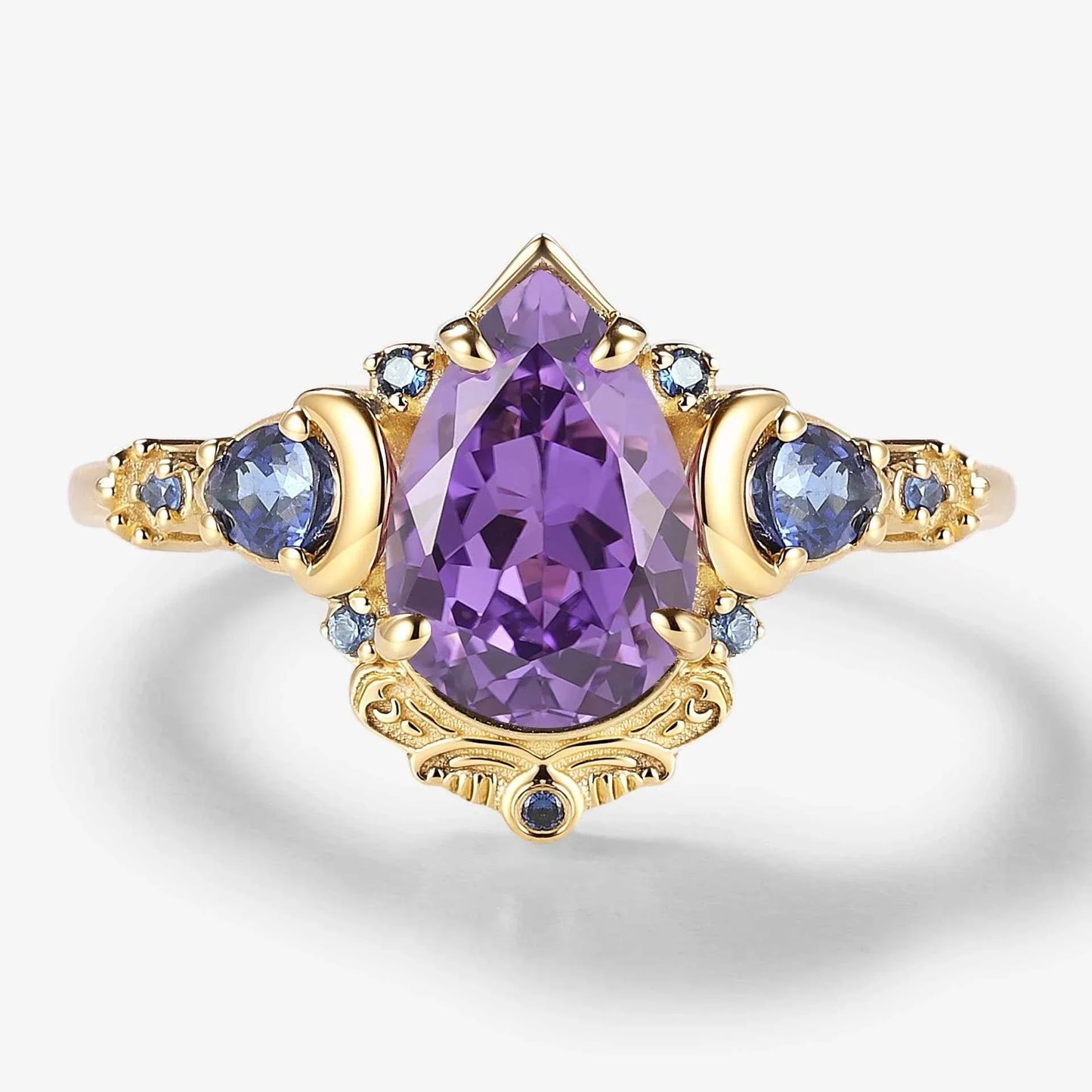 Vintage Baroque Inspired Pear Cut Purple Sapphire Engagement Ring