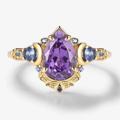 Vintage Baroque Inspired Pear Cut Purple Sapphire Engagement Ring