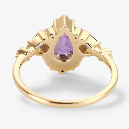 Vintage Baroque Inspired Pear Cut Purple Sapphire Engagement Ring
