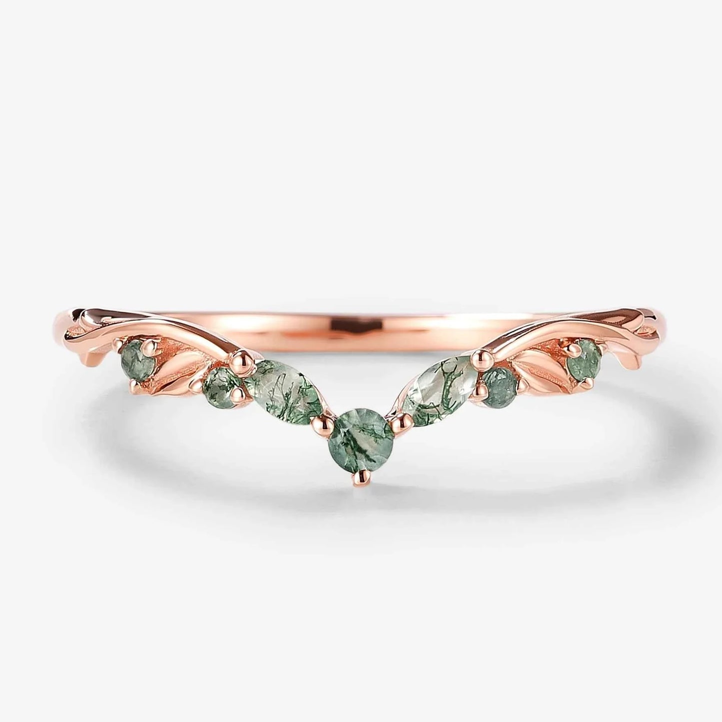 Nature-Inspired Moss Agate Chevron Wedding Band