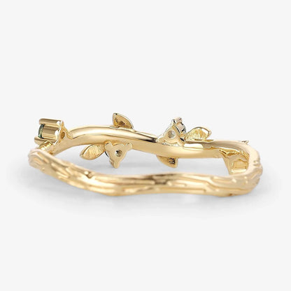 Vine & Leaf Inspired Green Sapphire Curved Wedding Band