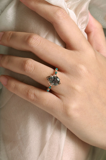 Pear Cut Black Rutilated Quartz Vintage Engagement Ring